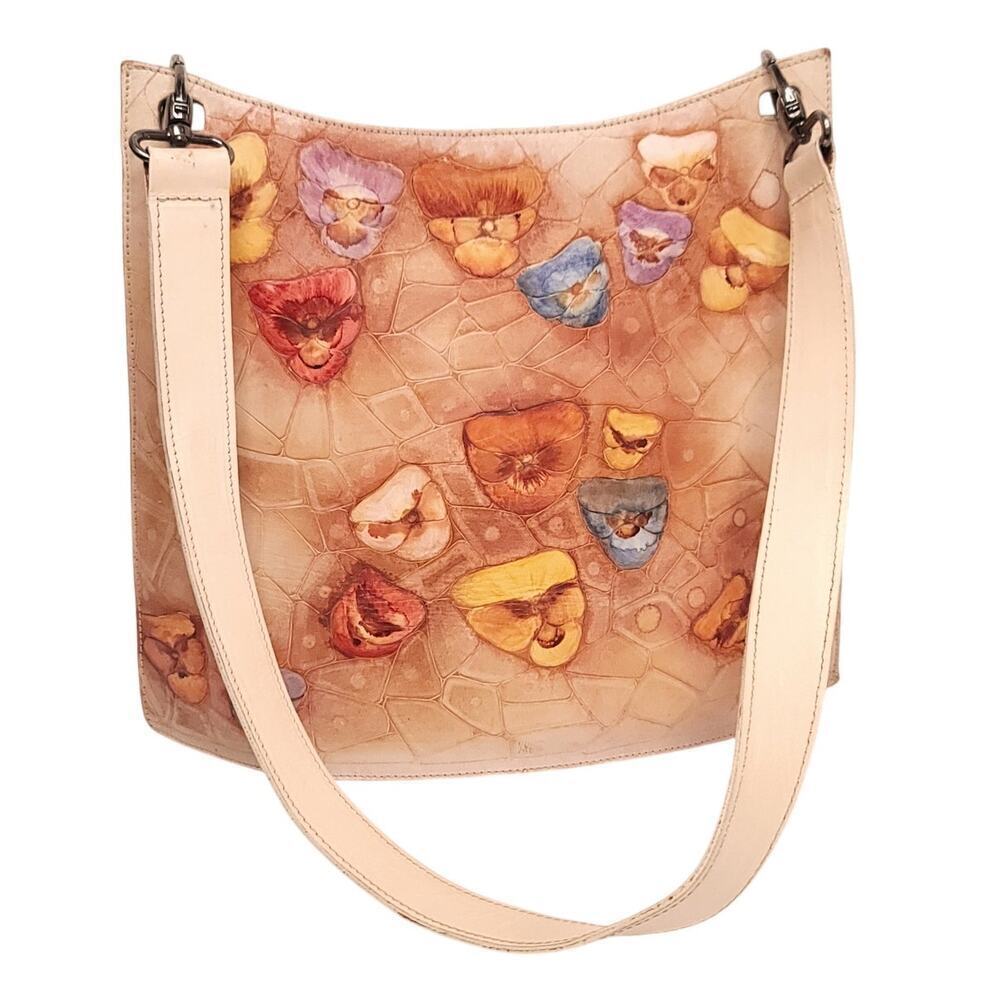 Bambas Art Designer Genuine Leather Handbag Hand Painted Engraved Tote Bucket